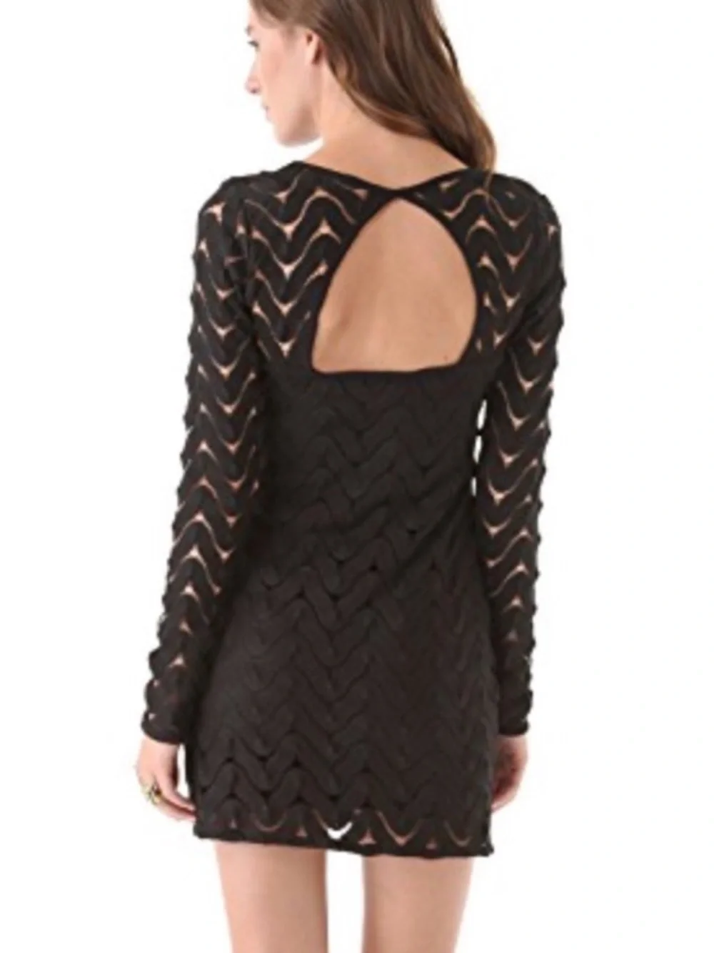 Free People wild thing crochet mini dress black long sleeve